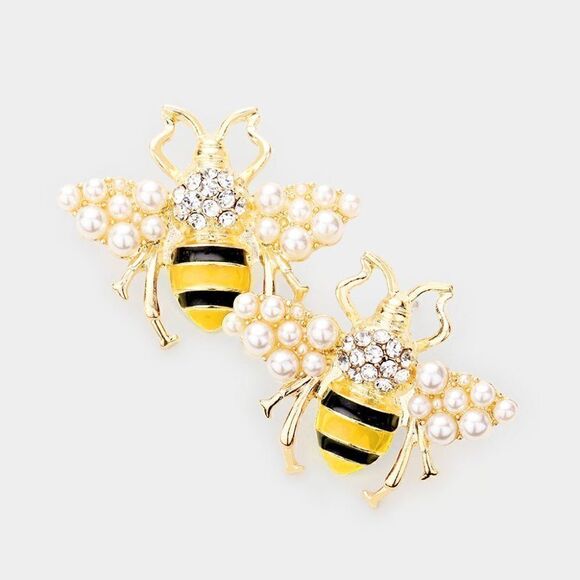 Honey Bee Pearl (faux) Yellow Earrings - Picture 1 of 5